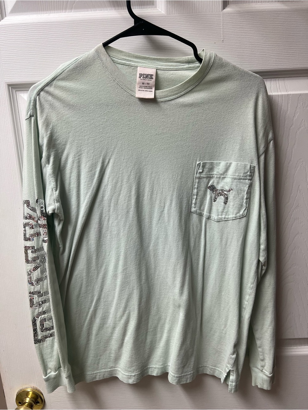 PINK Victoria's Secret Mint Long Sleeve Pocket Tee with Dog Logo